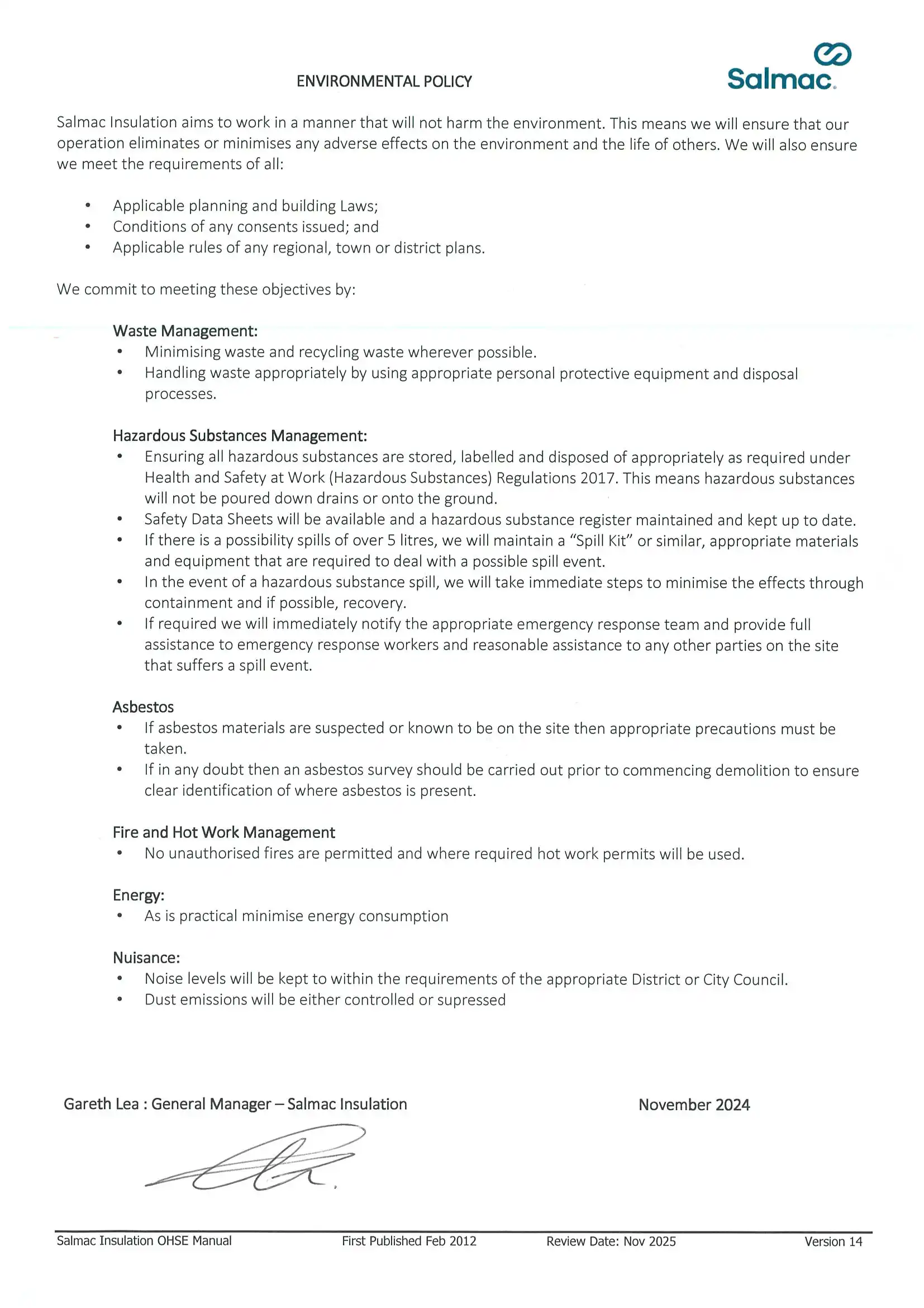 Salmac Environmental Policy 2024