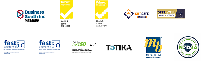 Salmac Accreditations 2025, Business South Inc Member, Health & Safety ISO 45001, Health & Safety ISO AS/NZS 4801, SITESAFE Member, SITEWISE Member, Deloi
