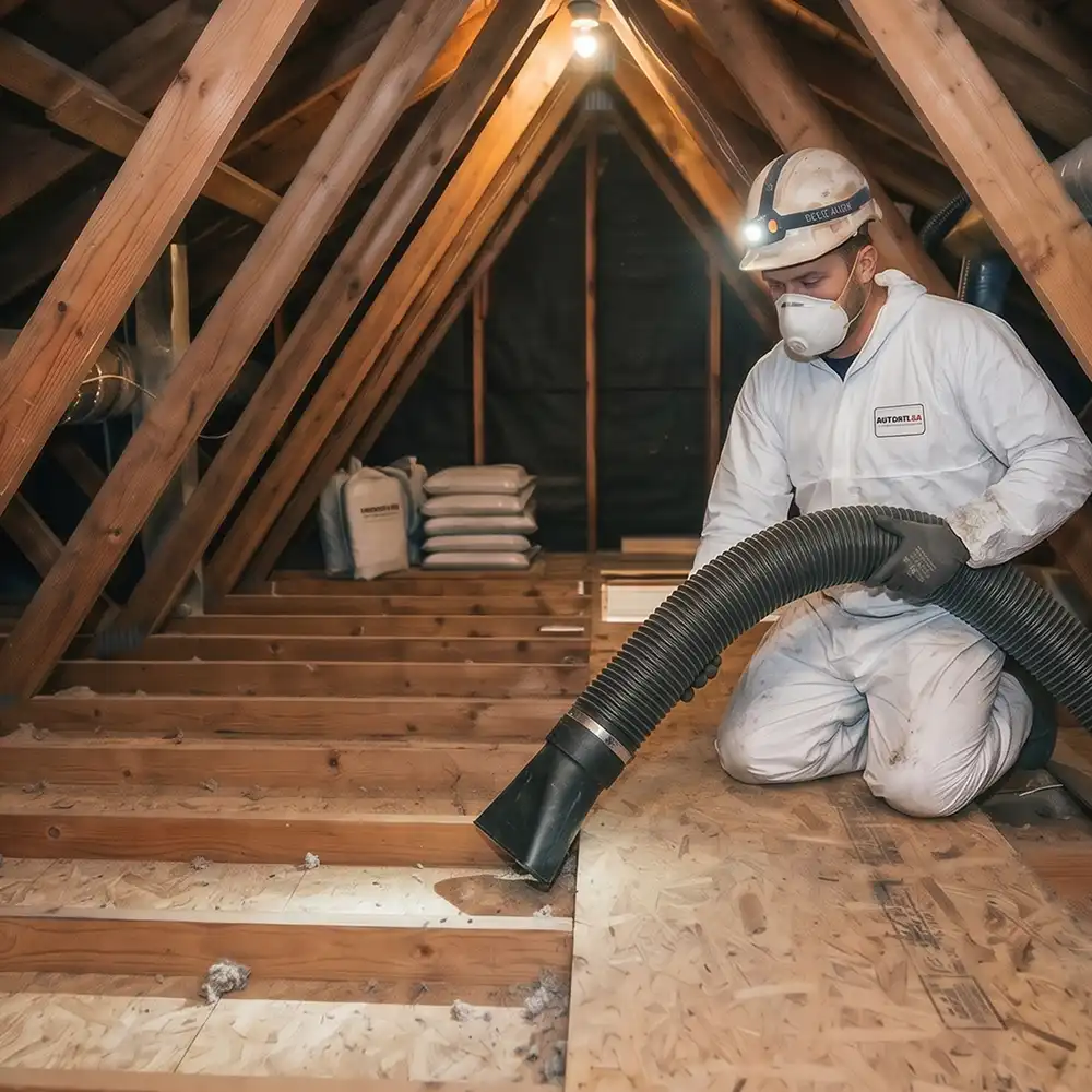 Insulation Removal After: Clean exposed ceiling joists after removal.