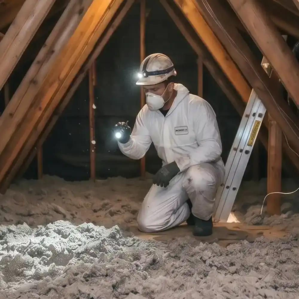 Insulation Removal Before: Insulfluff filling the roof cavity.